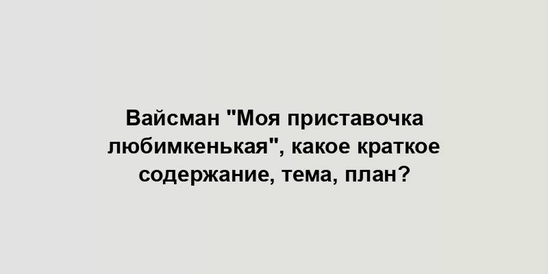 Вайсман "Моя приставочка любимкенькая", какое краткое содержание, тема, план?